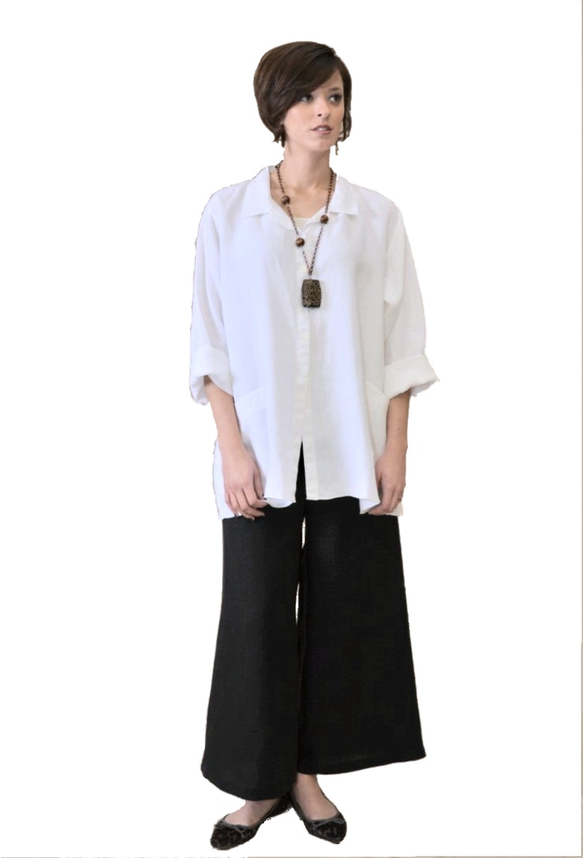 Linen Flare Shirt with Pockets
