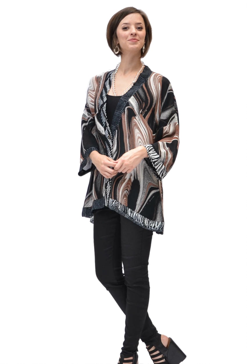 Latte Swirl Banded Swing Jacket