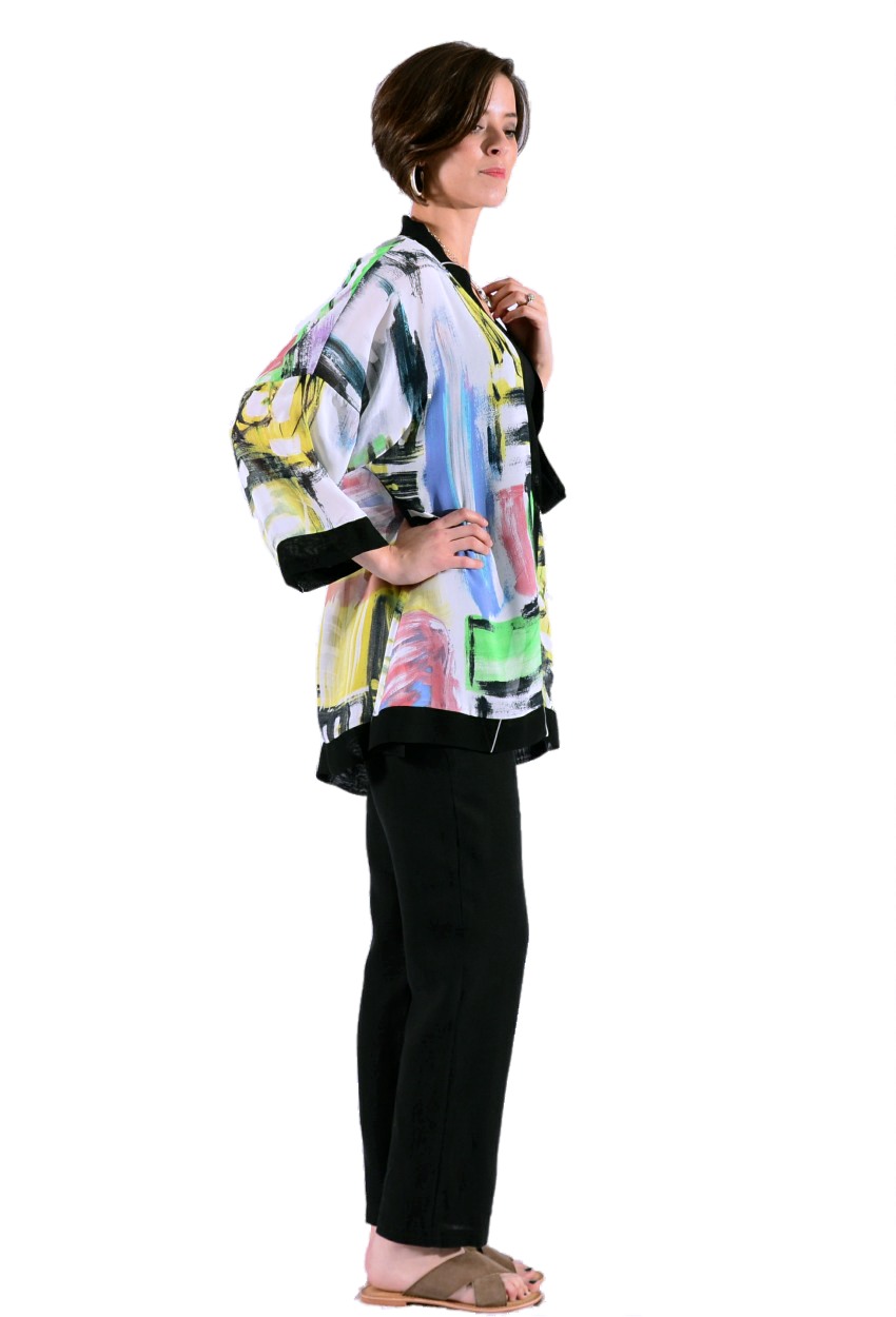 Brush Stroke Banded Swing Jacket