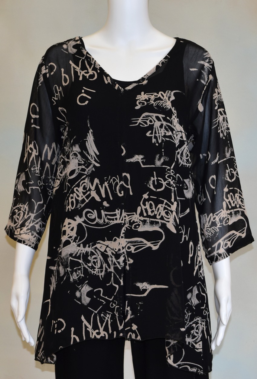 Scribble Print V-Neck Tunic