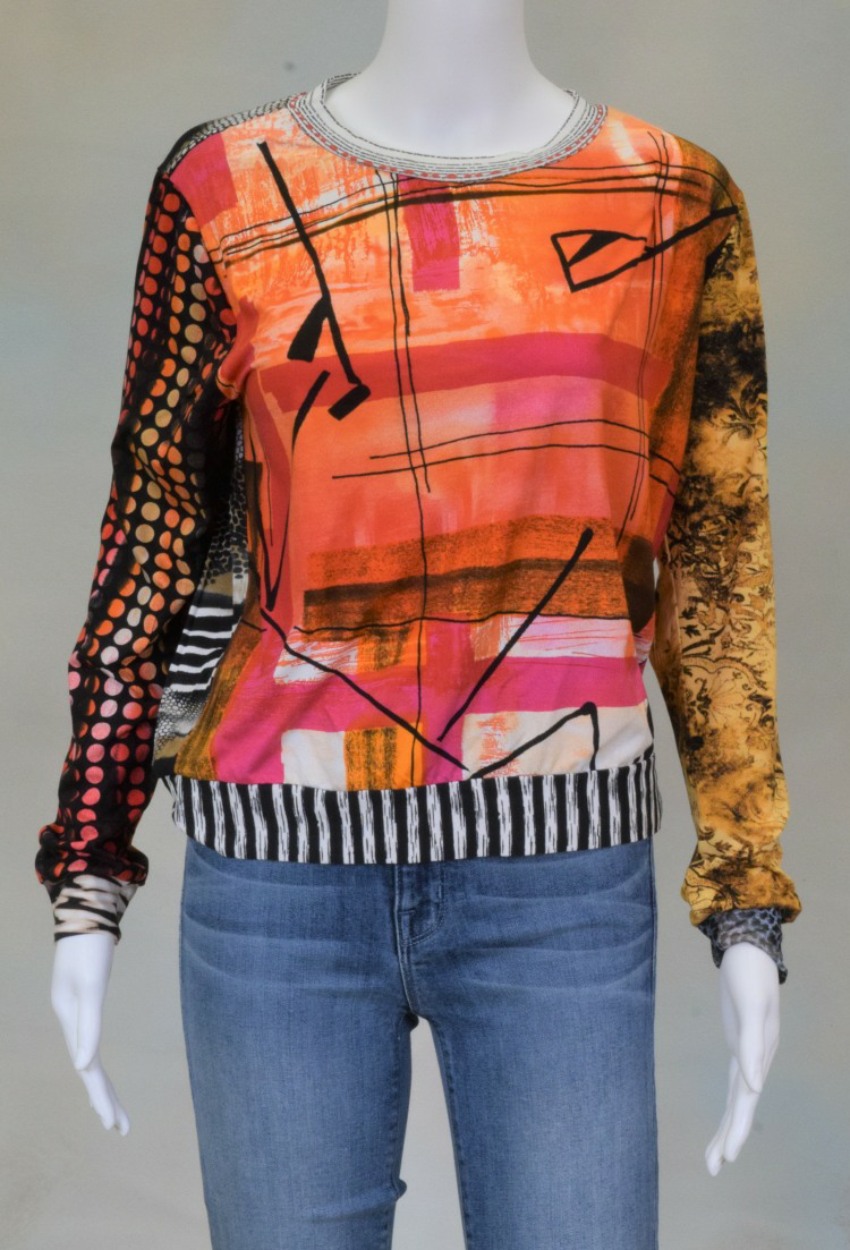 One of a kind Fun Banded Jersey Pullover Small 201
