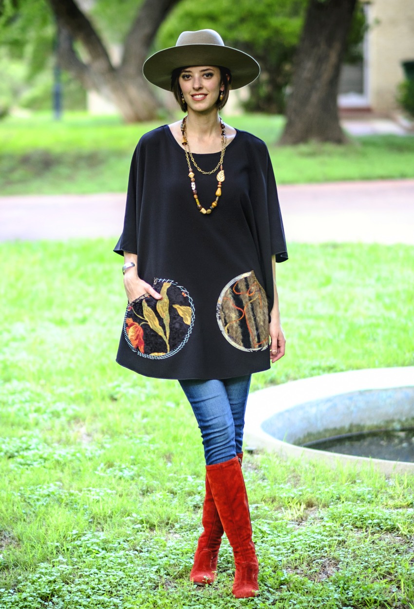 Black Crepe Short Poncho