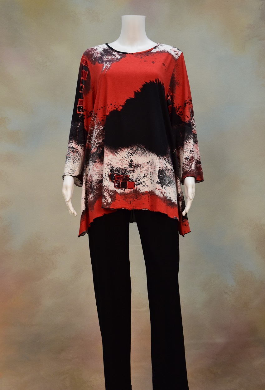 Red Abstract Knit Long Tunic